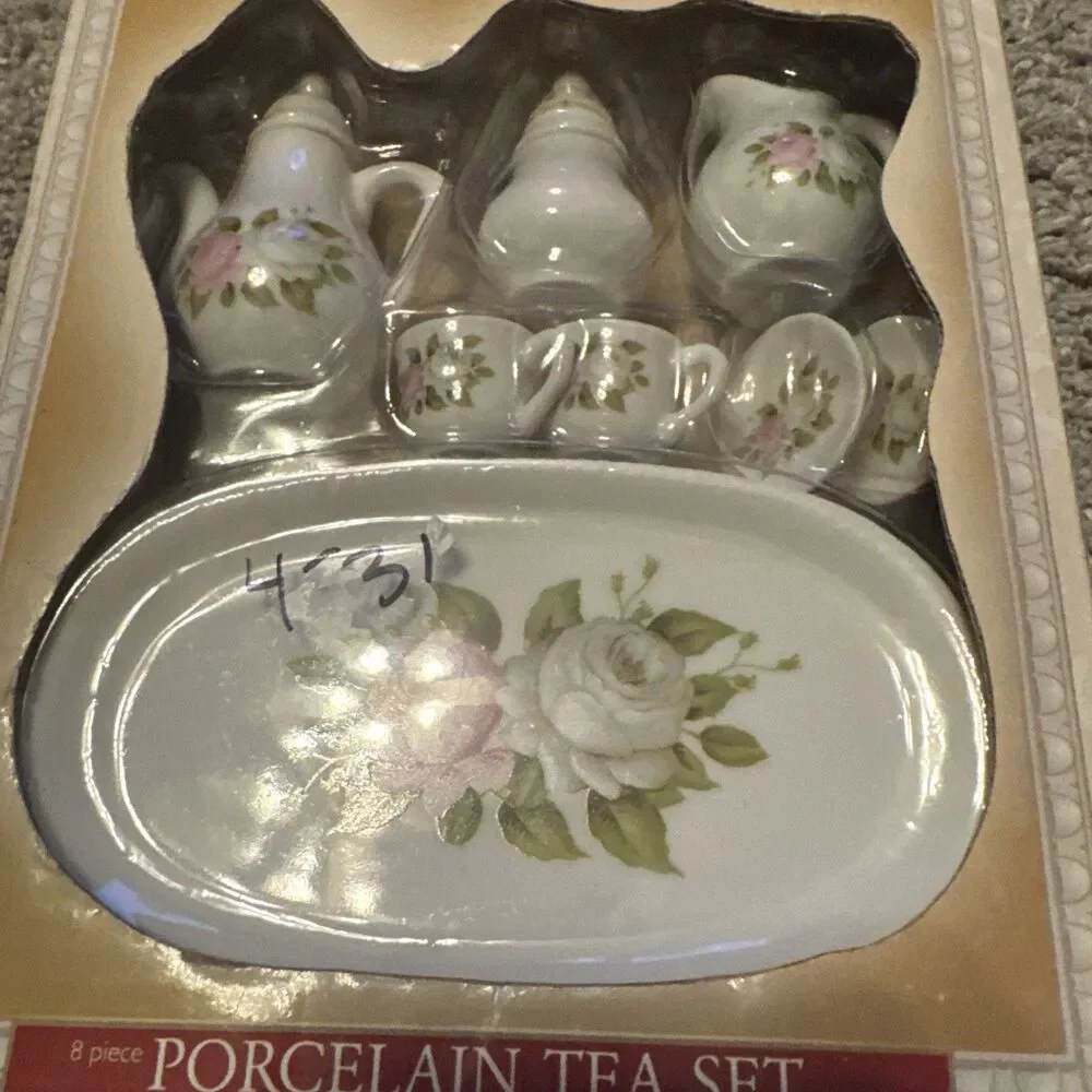 PORCELAIN FLORAL PARTY TEA SET FOR CHILDS MINIATURE BY GREENBRIER INT'L INC.